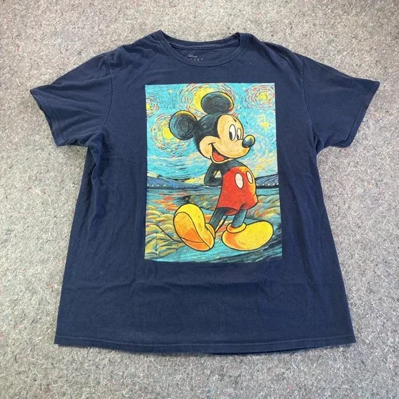 Disney Mickey Mouse Van Gogh's Starry Night Womens Navy Blue T-Shirt Size L - Picture 1 of 8